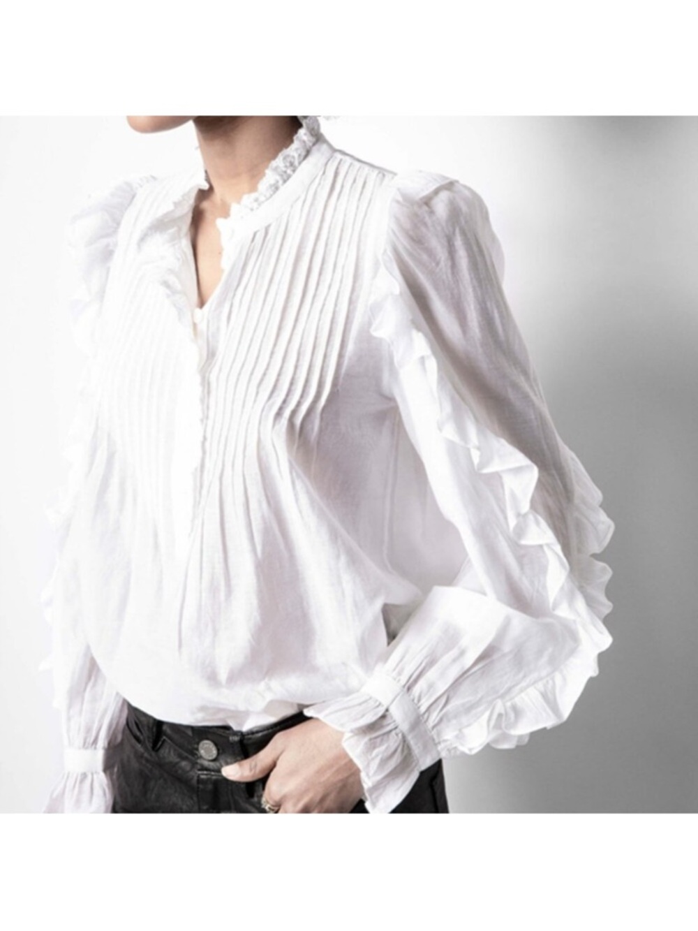 NWT $398 Zadig & Voltaire Timmy Tomboy Tunic White Ruffled Blouse Medium - Picture 14 of 16